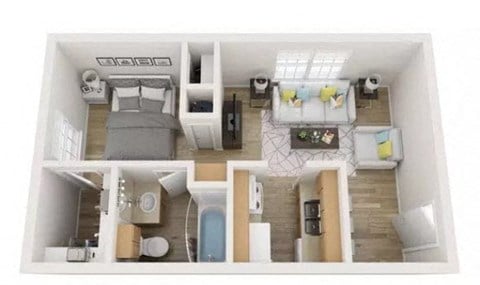 Floor plan for 1 bed, 1 bath, 476 sqft